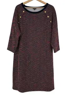 Talbots Womens Textured Tweed Shift Dress Size XL Red Pink Hearts Old Money