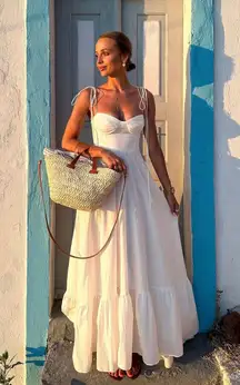 Zara dress maxi poplin ruffle flowy white corset bohemian summer vacation