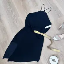 NWT Michelle Mason Luxury Black 100% Silk Dress – Asymmetric Hem & Sheer Back