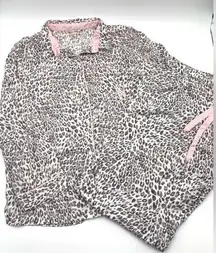 Victoria's Secret 2 pc  Leopard Print Pajamas Large Pink/Gray Long Sleeve Pants