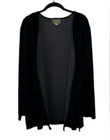 Vintage Black Velvet Velour Open Front Formal Cardigan Sweater Gothic Witchy OS