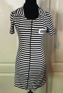 BLACK & WHITE STRIPE JAIL BIRD ZIP UP HALLOWEEN COSTUME DRESS