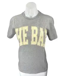 THE BAR Women's Gray Yellow Logo Short Sleeve Crew Neck T Shirt Tee Top Size S
