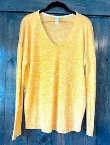 Lightweight V-Neck Long Sleeve Heathered Yellow Sweater Size S Casual Loungewear