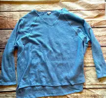 Jodifl Blue Waffle Knit V Neck Long Sleeve Oversized Tshirt Size 2X