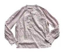 Roller Rabbit Top Sz L Pink Cotton Textured Dobby Henley Blouse Boho Cottagecore