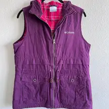 Columbia   Drawstring Hooded Cargo Vest Purple Plaid Size M