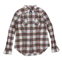 Harley Davidson Orange Plaid Button Front Western Moto Shirt Casual Medium Women