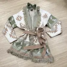 DEBUT BELTED AZTEC MOTIF JACKET retro XS