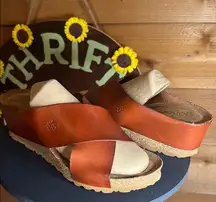 Yokono Leather Brown Wedge Cork Platform Made in Spain Cross Sandal 9