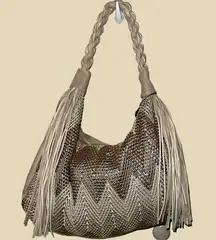 Big Buddha  awesome bag! Cream and brown chevron design with fringe and sparkle