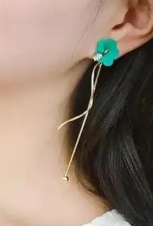 Green Crystal Flower Tassels Drop Stud Earrings