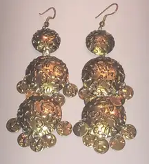 Brass Tone Aged Gold Tone Textured Dangle Retro Boho Earrings