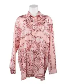Missguided pink satin shirt long sleeve paisley button collared blouse 4