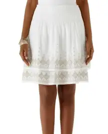 WHBM Embroidered Tiered Skirt White Gold M Cotton Silk S