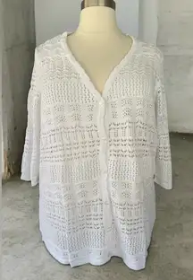 NEW!Blair White crochet V-neck button down half sleeve Shrug/Cover-Up Size 3X