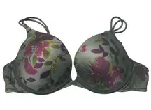 Victoria's Secret Green Pink Floral lace overlay Underwire Bra 34C push up