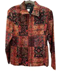 Ellen Fig Womens Medium Multi Color Floral Full Zip Lined Beaded‎ Blazer Jacket