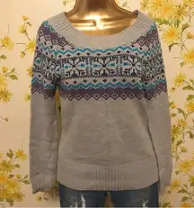 Fairisle Nordic Grey Blue & Purple Sweater M