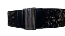 Sequin Statement Belt Black Silver Stretch Wide waist Whimsigoth Punk Sz Small