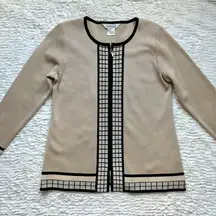 Exclusively Misook Zip Up Long Sleeve Cardigan Knit Acrylic Jacket S Beige Black