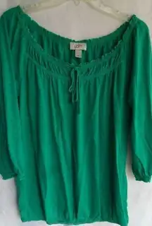 LOFT M Green Bubble Hem Peasant Top