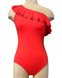 Carmen Marc Valvo Swimsuit Red One Shoulder Ruffle One Piece 4 6