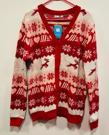 Aldi gear! Red and White Snowflake Cardigan Christmas Sweater! Oversized small