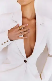 Mistress Rocks Beige White Open Back Lace Up Suit blazer Jacket Top Blouse Shirt