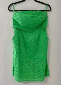 New York and Co Green Eyelet Summer Dress Pockets Removable Straps Size 6