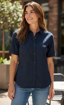 Denim & Flower XL Blue Polka Dot Short Sleeve Button Up Shirt Classic Preppy