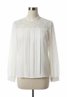 Vintage Blouse M Ivory Lace Mock Neck Pleated Fairy Victorian Goth Romantic