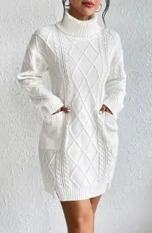 White Turtleneck Sweater Dress
