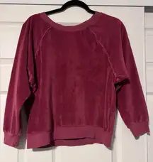 Suzie Kondi $250 Velour Raglan Top Sweater Deep Red Merlot Crew Neck