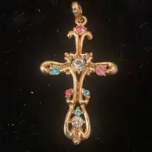 Gold Cross pendant with Pastel Rhinestones