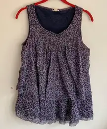 Jane and Delancy|Flowy Navy Blue/White floral sleeveless tank top Sz M