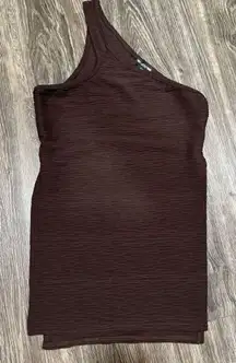 Pretty Little Things SHAPE CHOCOLATE BROWN TEXTURED ONE SHOULDER SPLIT SIDE TOP