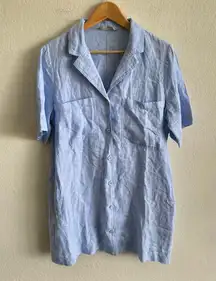 EVERLANE The Linen Shirt Dress Light Blue Button Down Short Sleeve Womens Medium