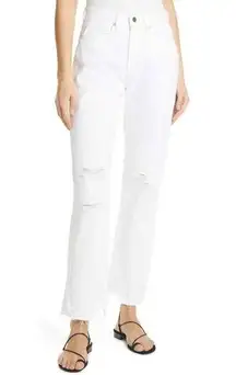 FRAME Le Hollywood High Waist Ripped Crop Straight Leg Jeans In Blanc Rips