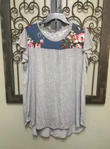 Acting Pro short sleeve grey/floral contrast tunic top