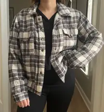 Lucky Brand Brown Plaid Flannel Shacket L Sherpa Lining