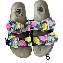 Simply Southern Pineapple Print Sandals - Pink and Yellow
