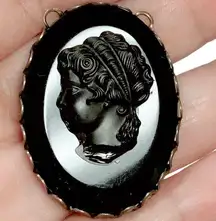 Black Cameo Mourning Lightweight Pin Brooch