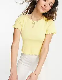 Nordstrom BP Women’s Lettuce Edge Y2K Baby Tee in Pale Yellow Size S