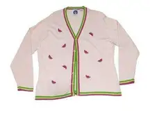 Vintage Storybook Knits Watermelon Cardigan Sweater Light Pink Green Womens 1X