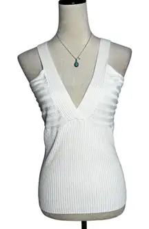 Carol Rose White Ribbed Stretch Knit Tank Top M | Y2K Minimalist Clean Basic