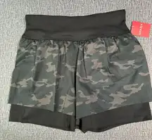 SPANX Booty Boost Double Layer Black Camo Shorts