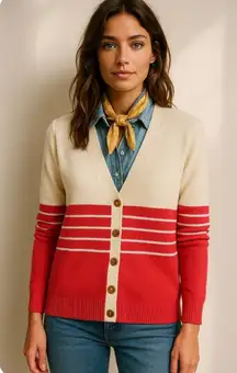 Vintage ST. JOHN Sportswear Santana Knit Cardigan L Cream Pink Gold Buttons USA