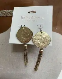 NWT Nordstrom Brand Spring Street Matte Gold Texture Disc & Chain Tassel Earring