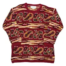 VTG Adrienne Vittadini Wool Blend Tapestry Knit Sweater XL Paisley Coogi Style
